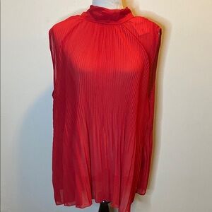 Forever 21 Red Pleated Blouse with Mandarin Collar